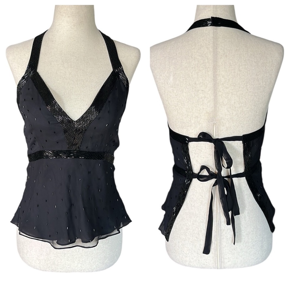Tokyo Denim Black Silk Beaded Halter with exposed Back. PRICE IS FIRM